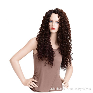 Aishili long kinky curly nature deep wave brown hair for women hd lace front wigs
